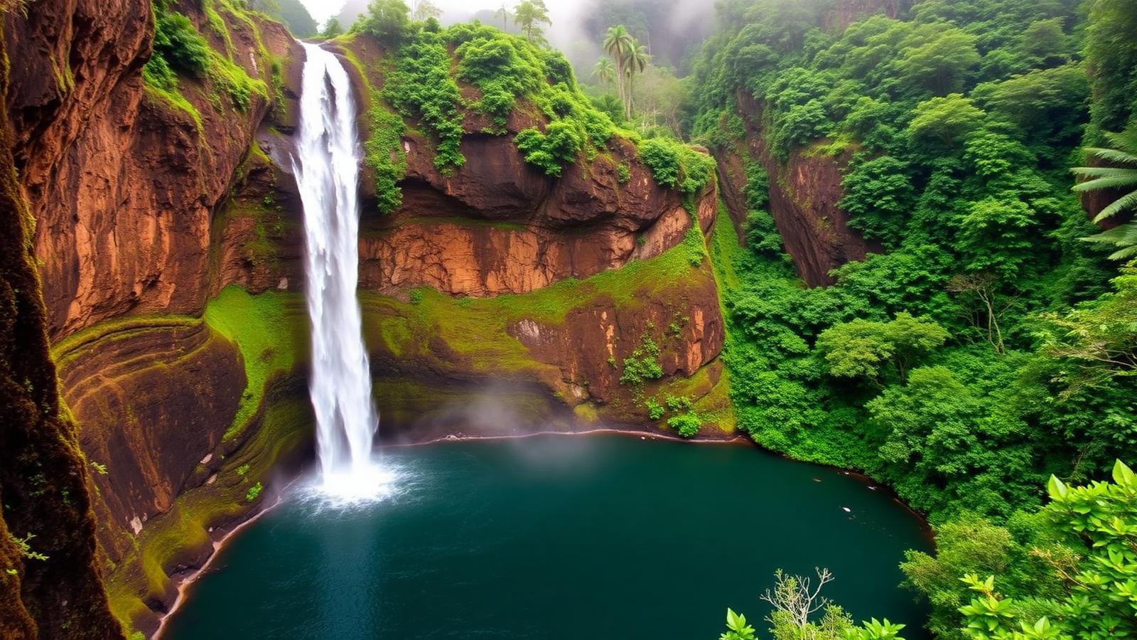 Hanakāpīʻai Falls plunging into a jungle pool along the Kalalau Trail on Kauai's Nā Pali Coast